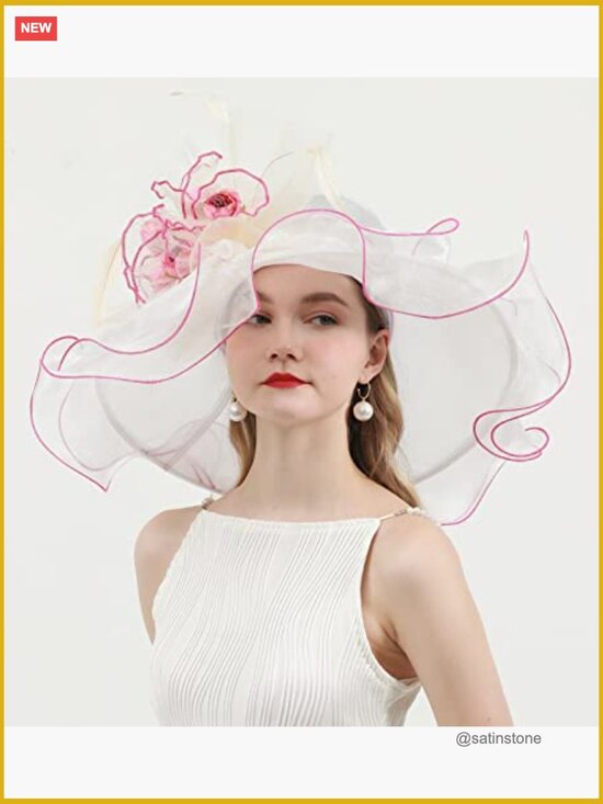Wide Brim Leaf Flower Derby Church Hat with Adjustable Sweatband main image 6